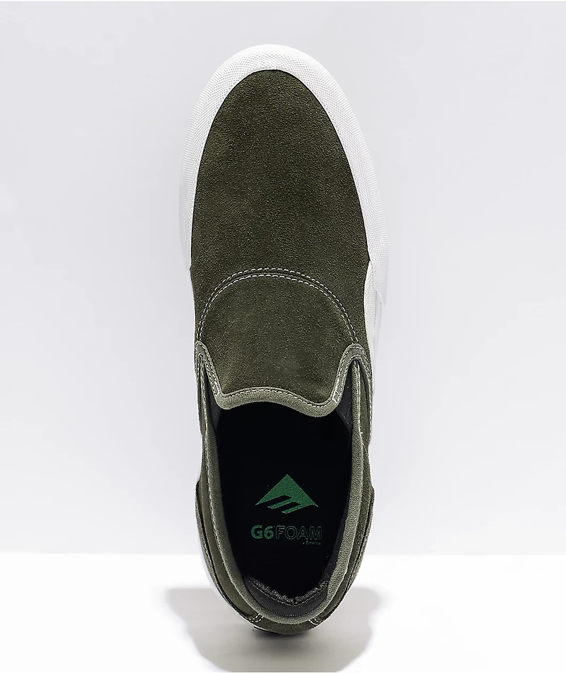 Emerica Wino G6 Olive & White Slip-On Skate Shoes