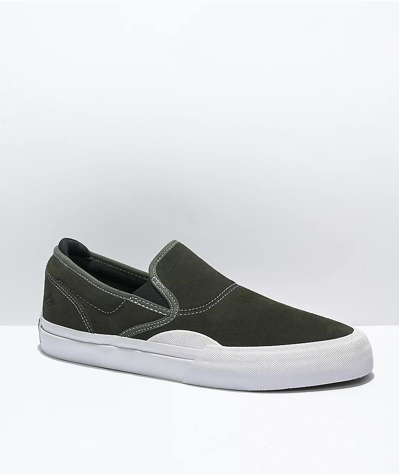 Emerica Wino G6 Olive & White Slip-On Skate Shoes