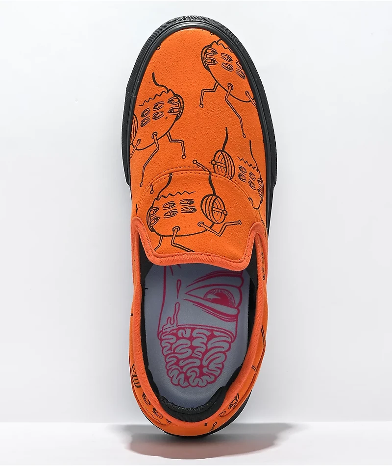 Emerica x Toy Machine Wino G6 Orange & Black Slip-On Skate Shoes