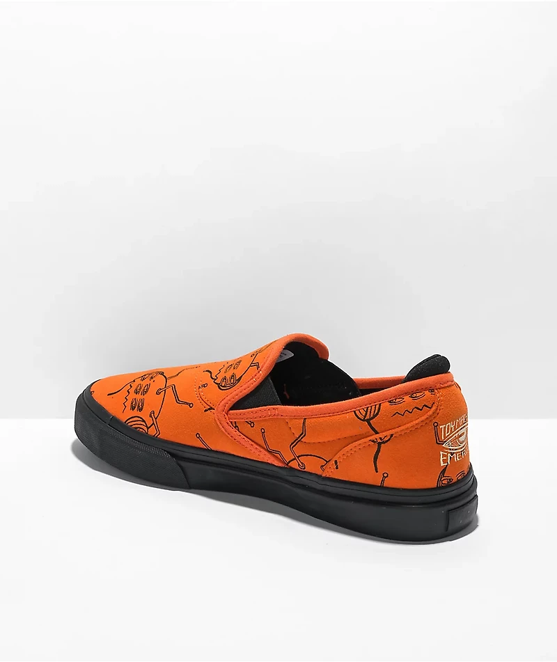 Emerica x Toy Machine Wino G6 Orange & Black Slip-On Skate Shoes