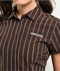 Empyre Alana Brown Pinstripe Button Up Shirt