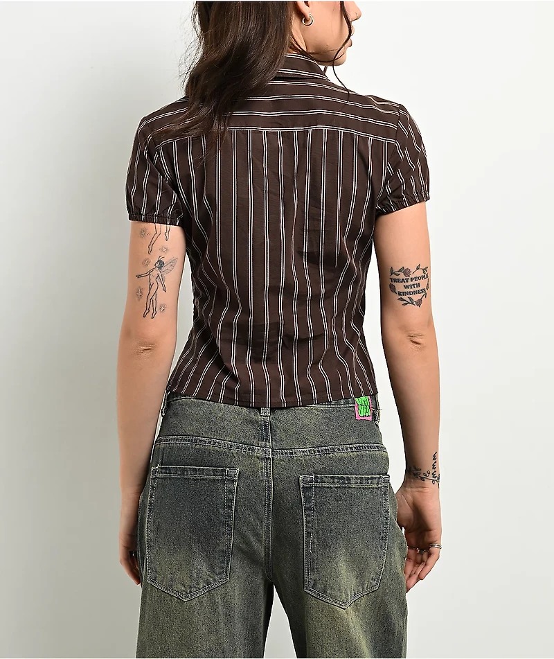 Empyre Alana Brown Pinstripe Button Up Shirt