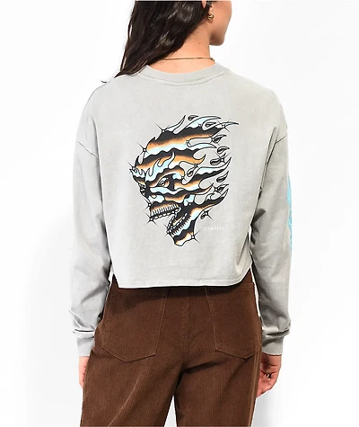 Empyre Alaska Grey Wash Crop Long Sleeve Henley T-Shirt