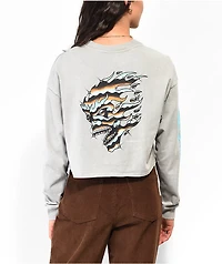 Empyre Alaska Grey Wash Crop Long Sleeve Henley T-Shirt