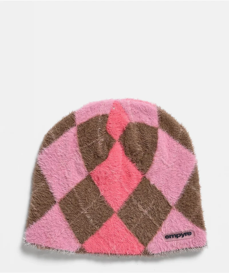Empyre Argyle Shag Pink Skully Beanie