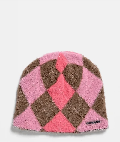 Empyre Argyle Shag Pink Skully Beanie