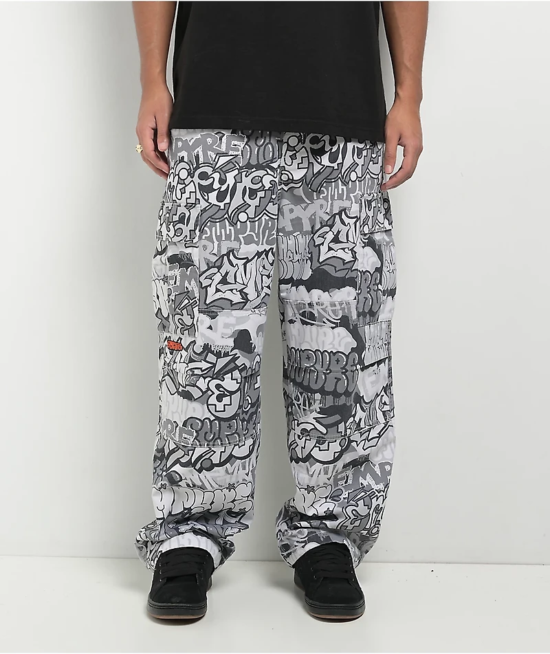 Empyre B&W Graffiti Grey Camo Ultra Loose Cargo Pants