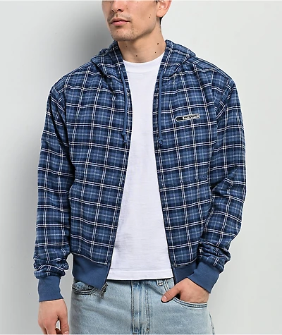 Empyre Beach Blue Plaid Crop Zip Hoodie