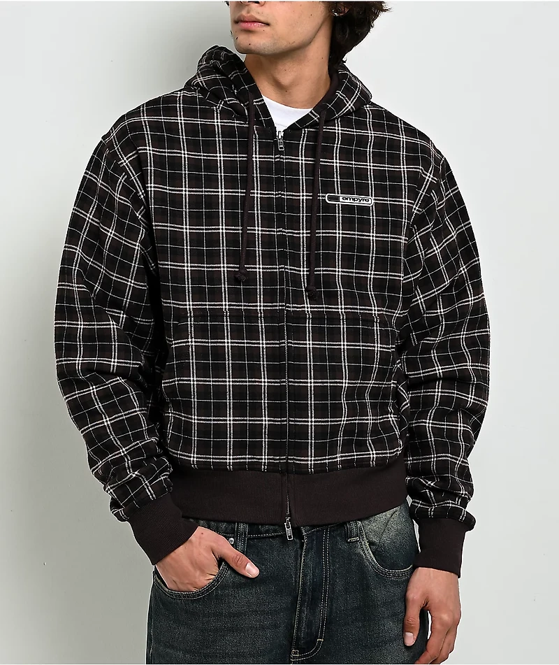 Empyre Beach Brown Plaid Crop Zip Hoodie