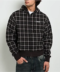 Empyre Beach Brown Plaid Crop Zip Hoodie
