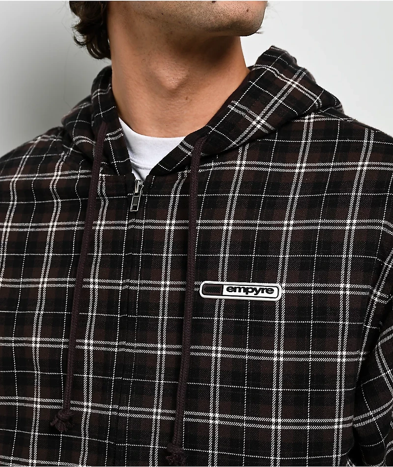Empyre Beach Brown Plaid Crop Zip Hoodie