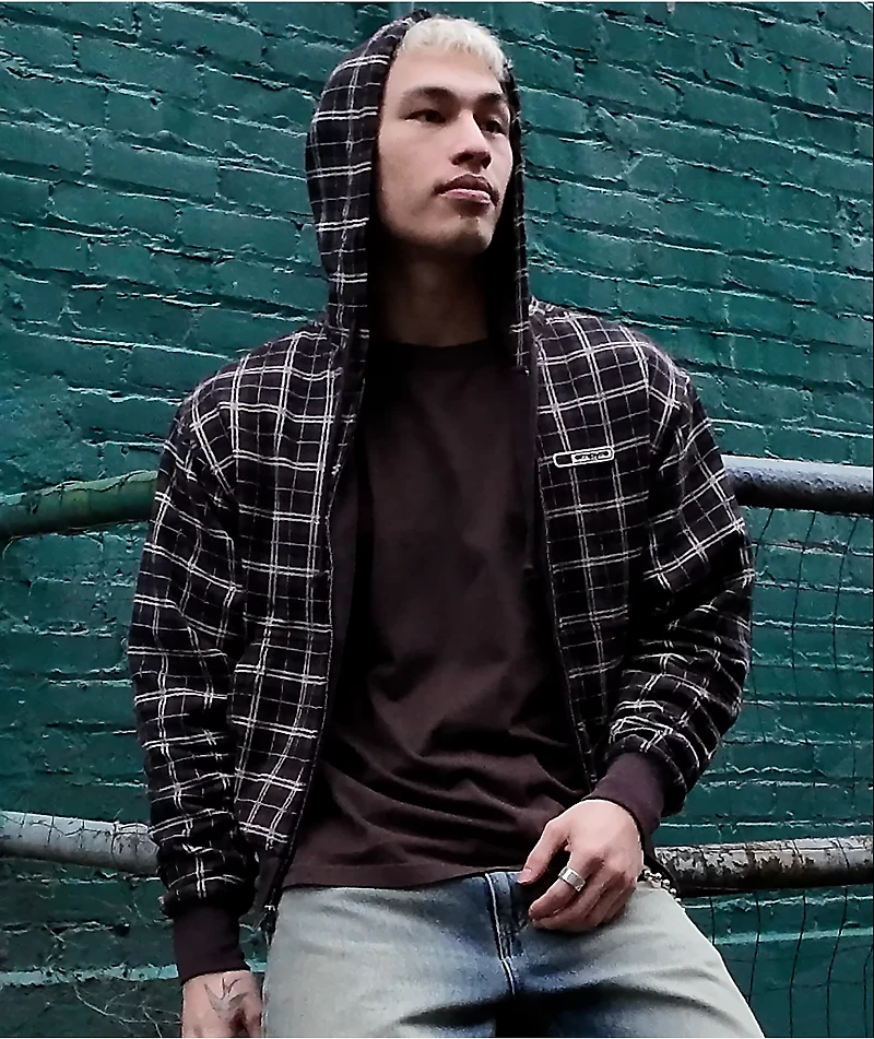 Empyre Beach Brown Plaid Crop Zip Hoodie