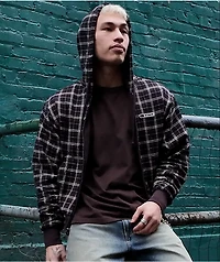 Empyre Beach Brown Plaid Crop Zip Hoodie
