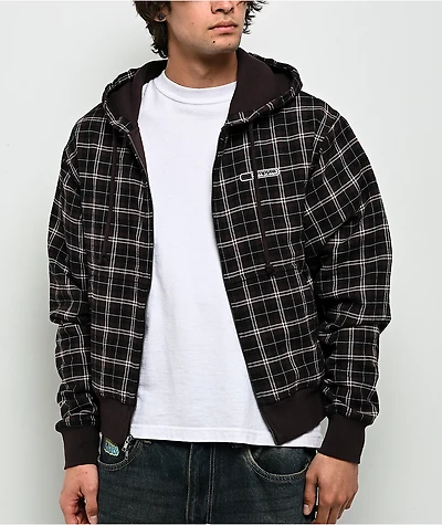 Empyre Beach Brown Plaid Crop Zip Hoodie