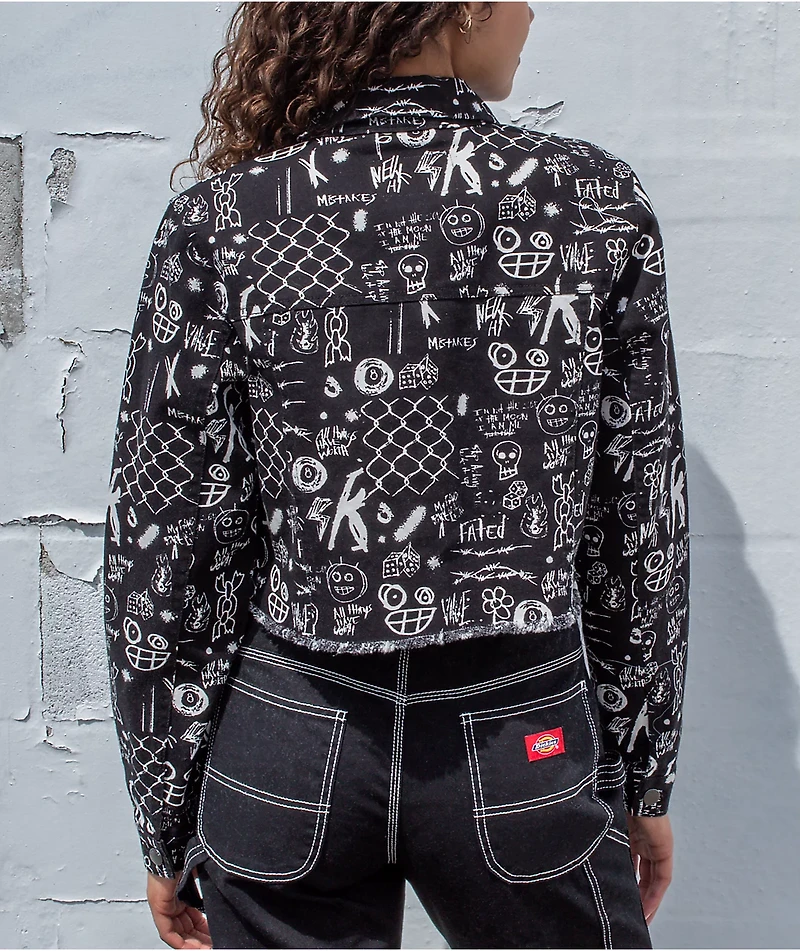Empyre Blaise Caviar Printed Black Crop Work Jacket