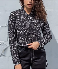 Empyre Blaise Caviar Printed Black Crop Work Jacket
