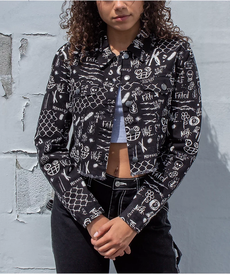 Empyre Blaise Caviar Printed Black Crop Work Jacket