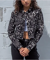 Empyre Blaise Caviar Printed Black Crop Work Jacket