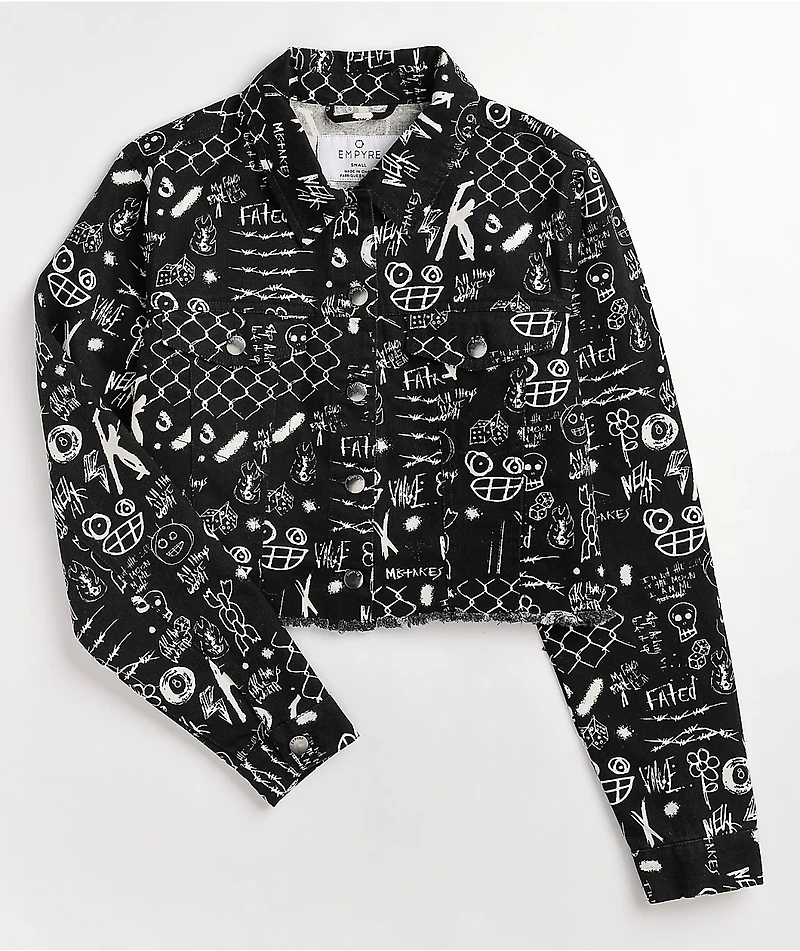 Empyre Blaise Caviar Printed Black Crop Work Jacket