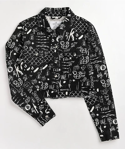 Empyre Blaise Caviar Printed Black Crop Work Jacket