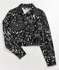 Empyre Blaise Caviar Printed Black Crop Work Jacket