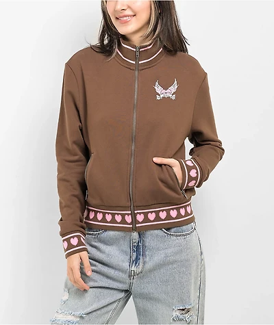 Empyre Bria Hearts Brown Zip Sweatshirt