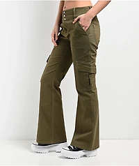 Empyre Britt Y2K Burnt Olive Low Rise Flare Cargo Pants