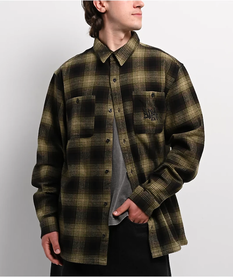 Empyre Browser Black & Green Plaid Flannel Shirt