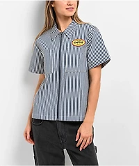 Empyre Buffy Blue & White Stripe Crop Work Shirt