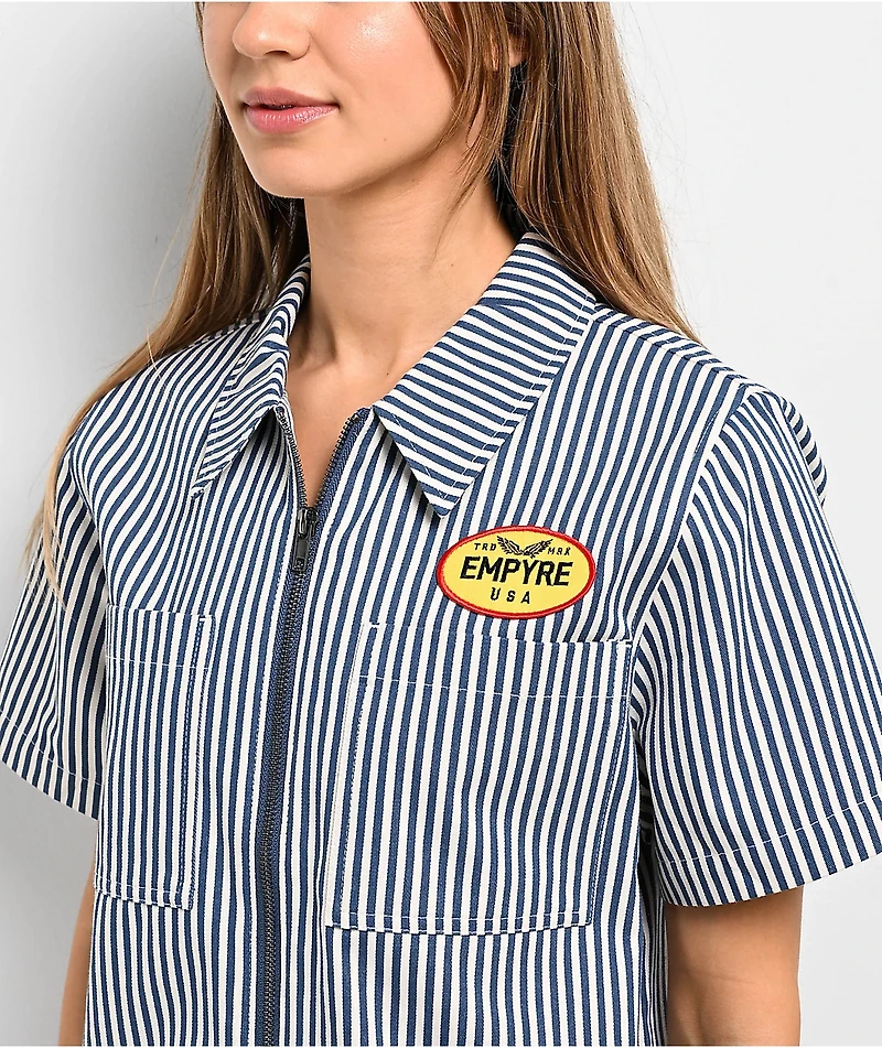 Empyre Buffy Blue & White Stripe Crop Work Shirt