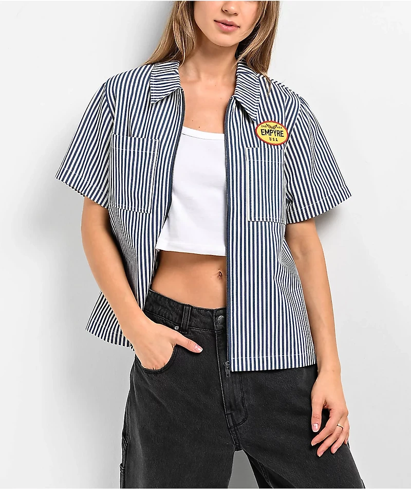 Empyre Buffy Blue & White Stripe Crop Work Shirt