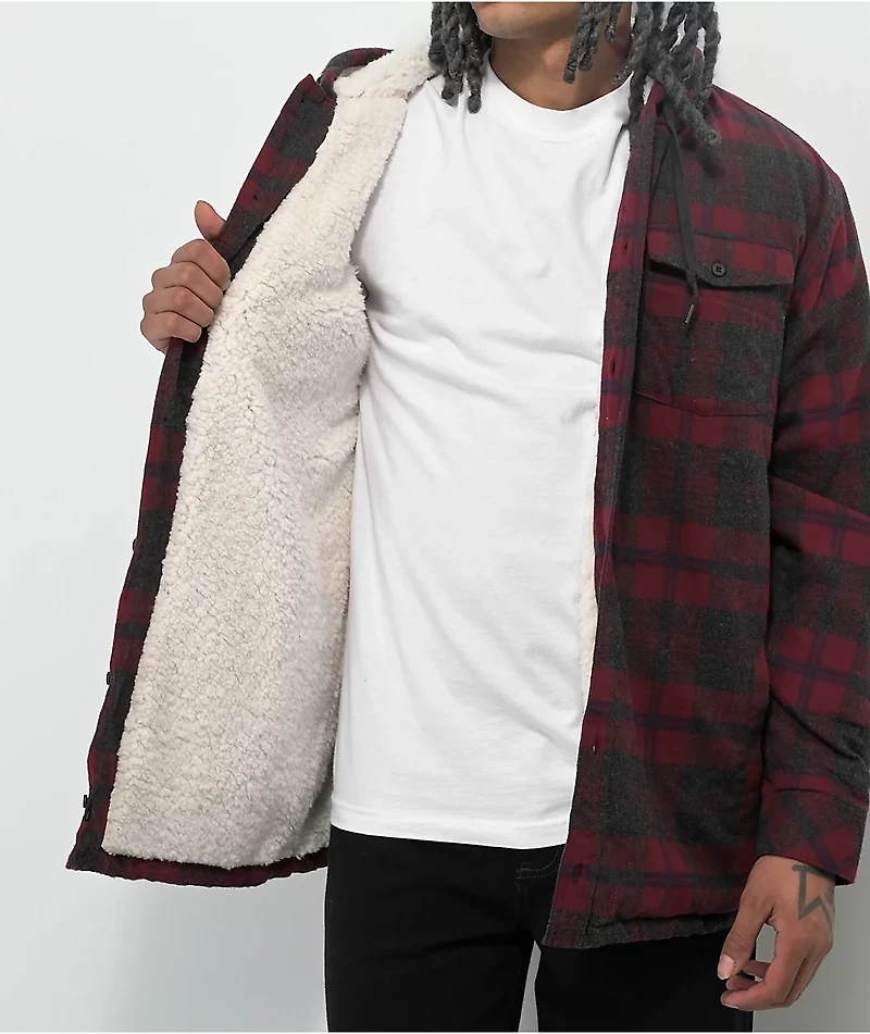 Empyre Cain Red & Black Hooded Flannel Sherpa Jacket