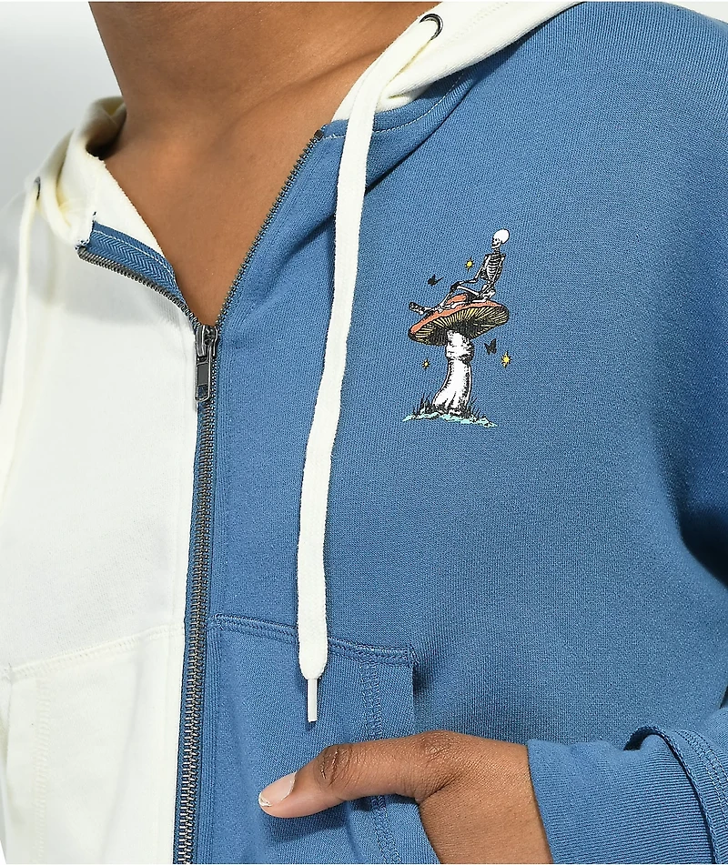 Empyre Caspian Mushroom Cream & Blue Split Crop Zip Hoodie