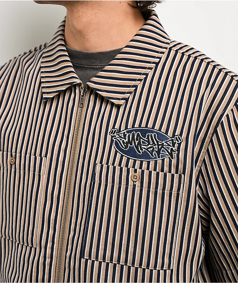 Empyre Charlie Stripe Sand & Navy Zip Work Shirt