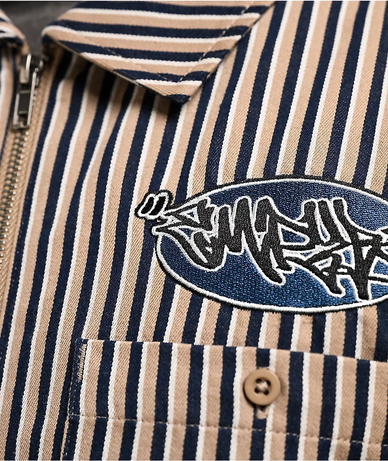 Empyre Charlie Stripe Sand & Navy Zip Work Shirt