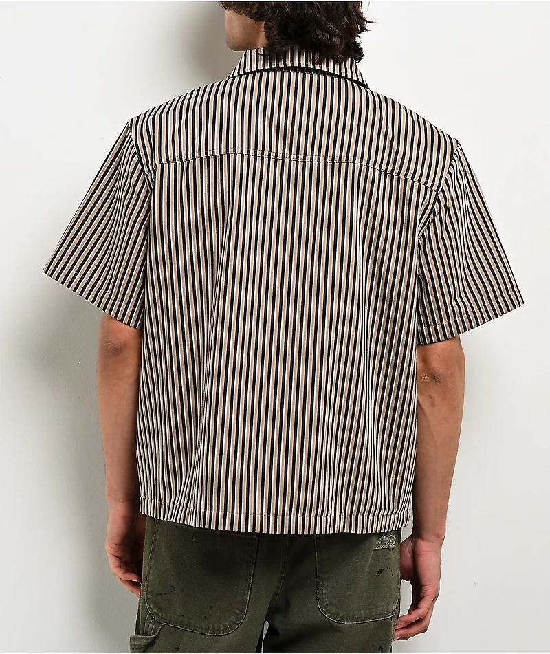 Empyre Charlie Stripe Sand & Navy Zip Work Shirt