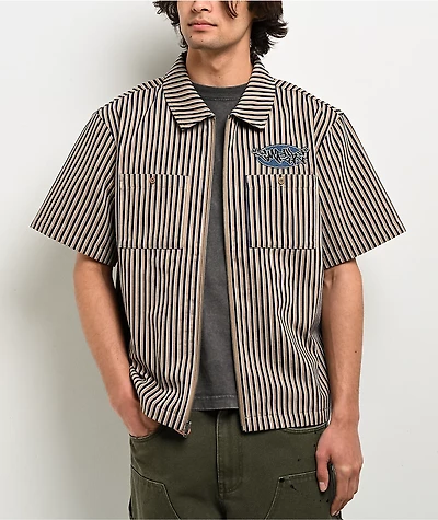 Empyre Charlie Stripe Sand & Navy Zip Work Shirt