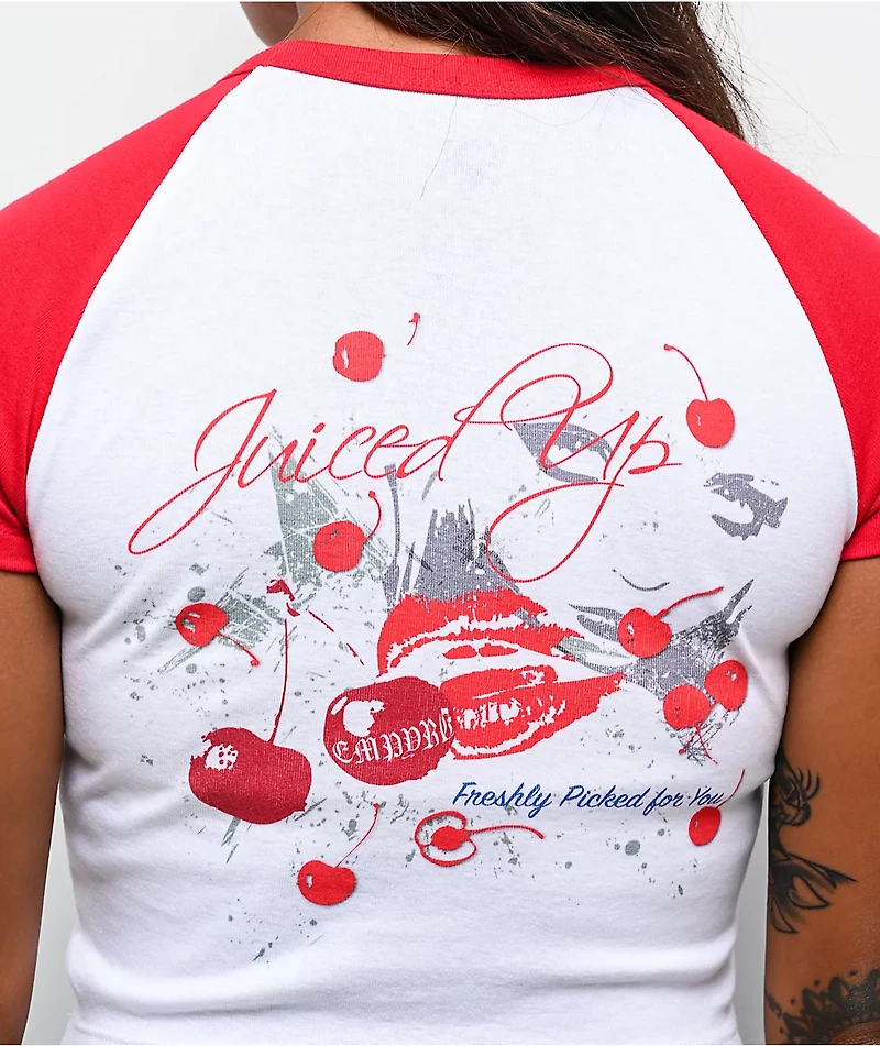 Empyre Cherry Lovin' Red & White Raglan Crop T-Shirt