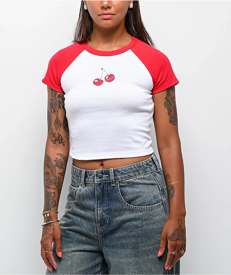 Empyre Cherry Lovin' Red & White Raglan Crop T-Shirt