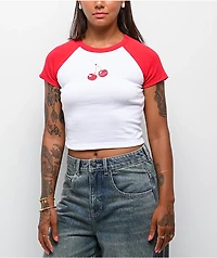 Empyre Cherry Lovin' Red & White Raglan Crop T-Shirt