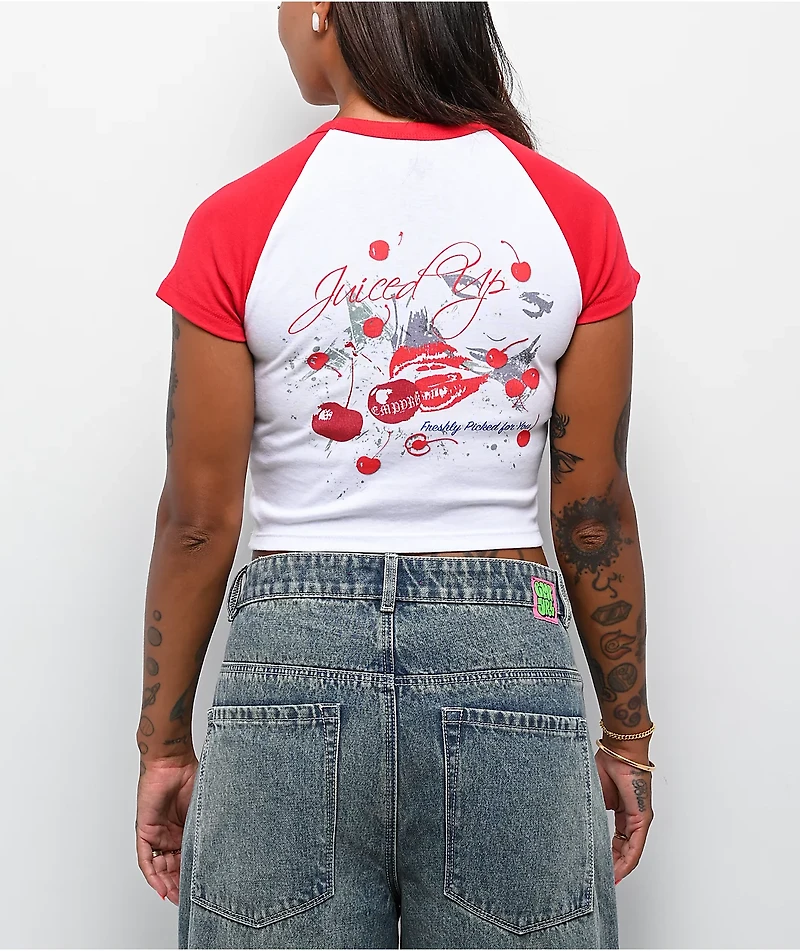 Empyre Cherry Lovin' Red & White Raglan Crop T-Shirt