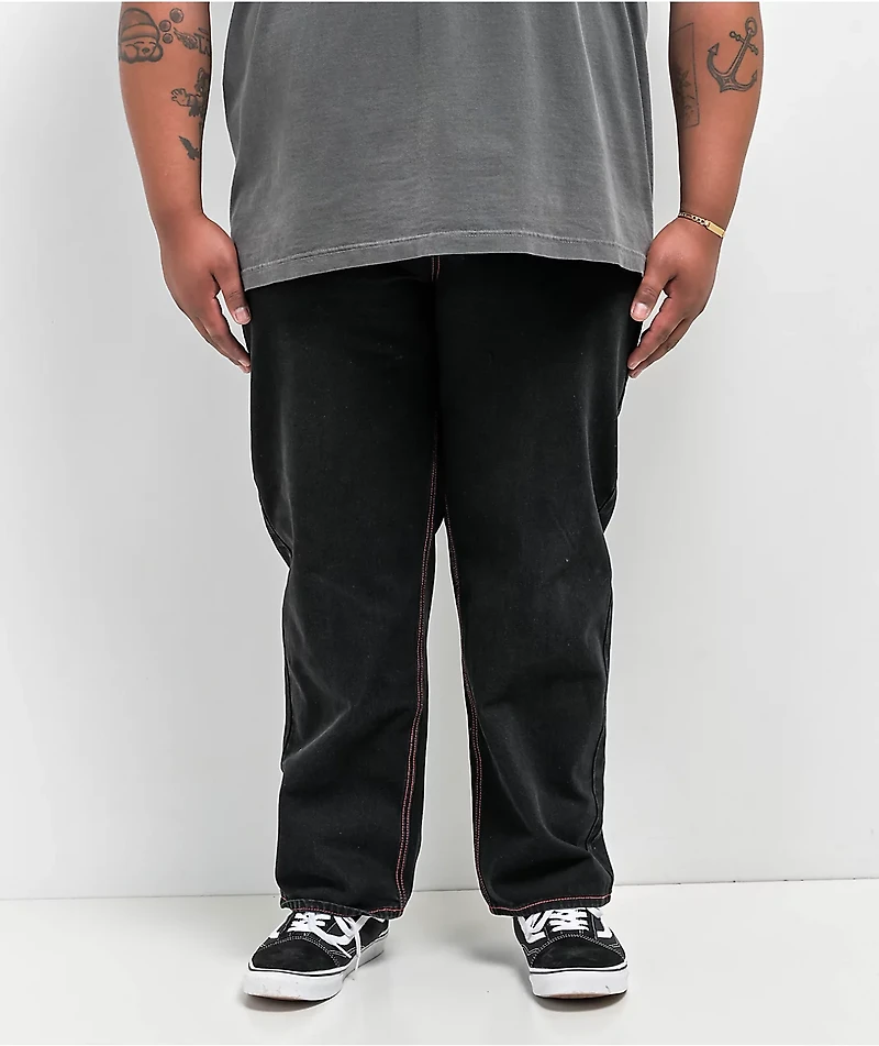 Empyre Contrast Embroidered Black Skate Jeans