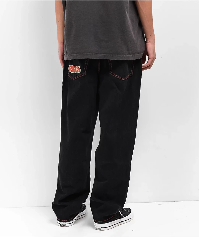 Empyre Contrast Embroidered Black Skate Jeans