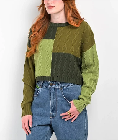 Empyre Dehya Patchwork Green Crop Sweater