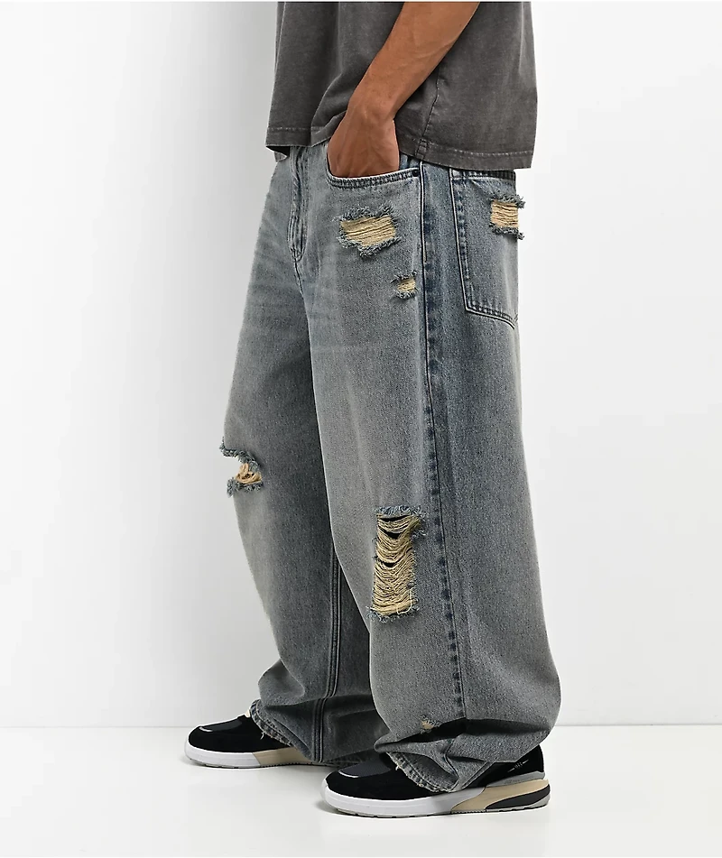 Empyre Destroy Dirty Blue Ultra Wide Skate Jeans