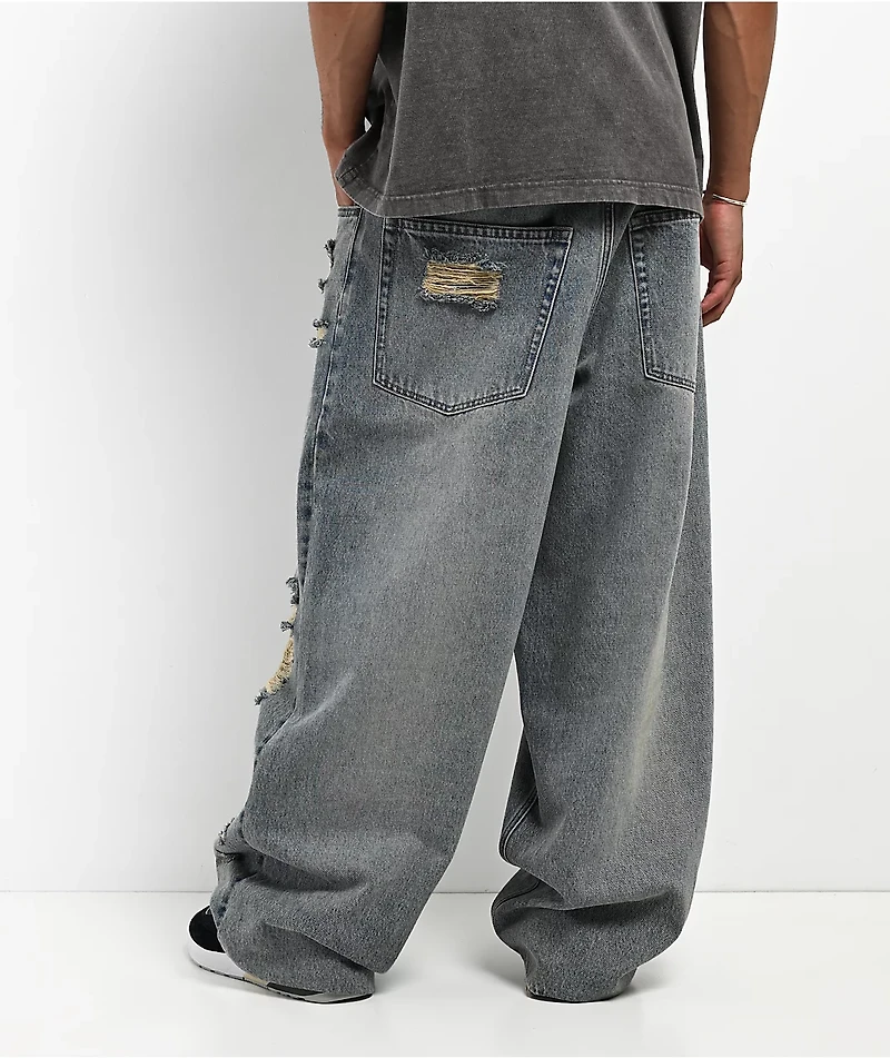 Empyre Destroy Dirty Blue Ultra Wide Skate Jeans