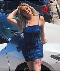 Empyre Dia Blue Plaid Mini Dress