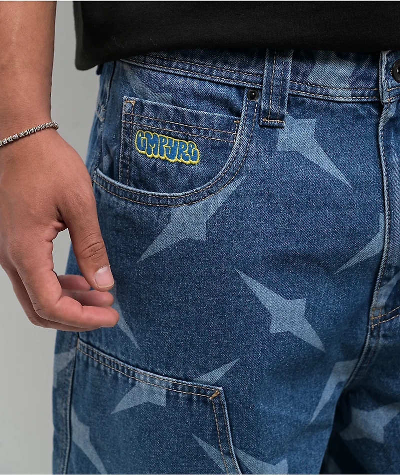 Empyre Diamond Plate Double Knee Blue Ultra Wide Carpenter Shorts