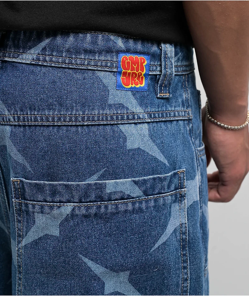 Empyre Diamond Plate Double Knee Blue Ultra Wide Carpenter Shorts