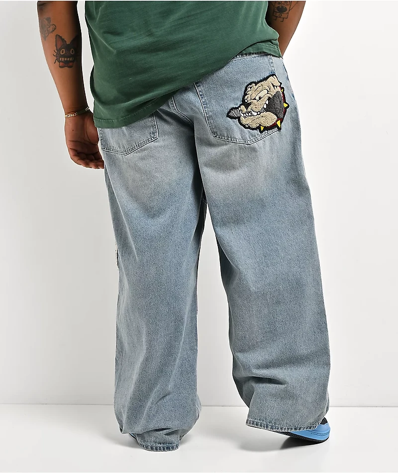 Empyre Double Knee Chenille Blue Wash Ultra Wide Jeans